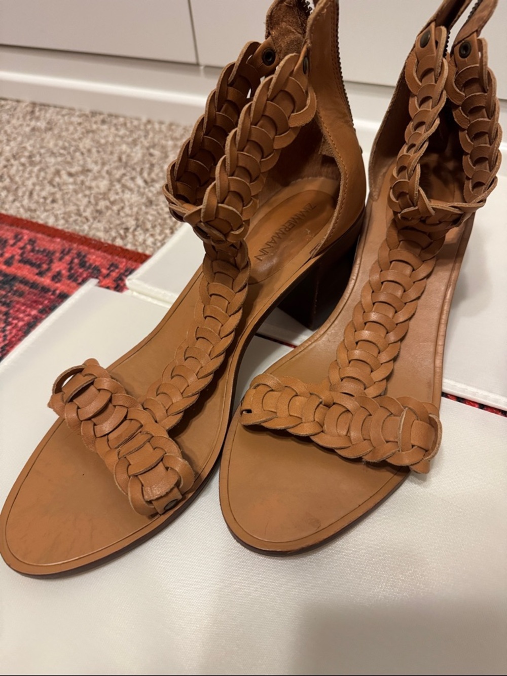 Zimmermann Braided Leather Block Heel Sandals - Tan - Picture 3 of 6